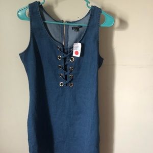 Denim dress with gold accent